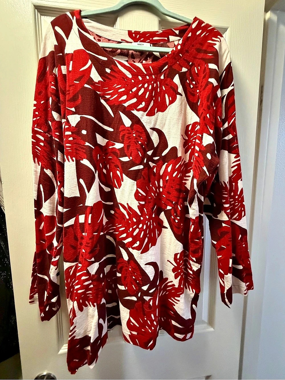 MIKOH Floral Long Sleeve Tunic Red White Dress Size large (3)